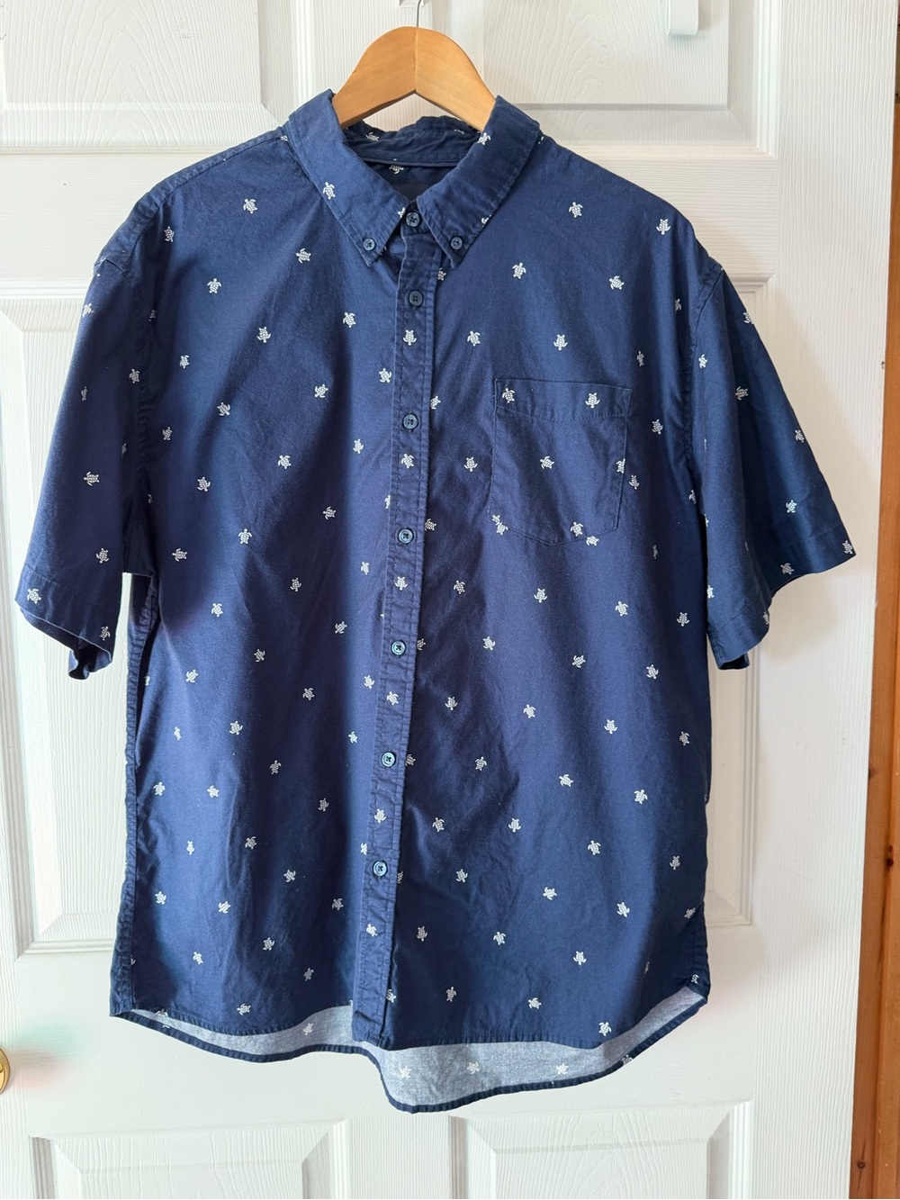 Jachs NY Men's Short-Sleeve Navy Button-Down Shirt with White TURTLE Print XXL